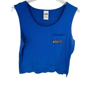 Victoria's Secret Pink Blue Tank Top Sz L Sequins Bling Pocket